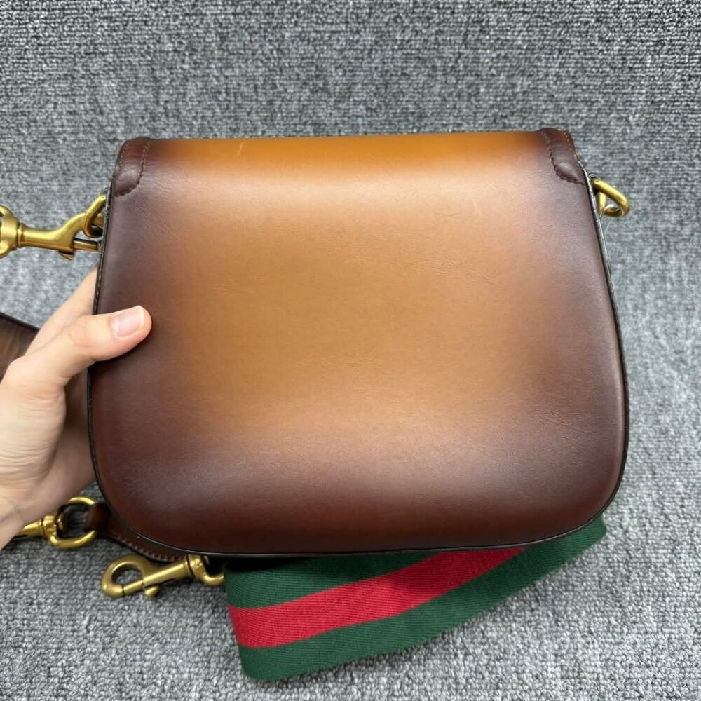GUCCI Lady Web Brown Leather Shoulder Bag 875-041025 - Picture 3 of 14